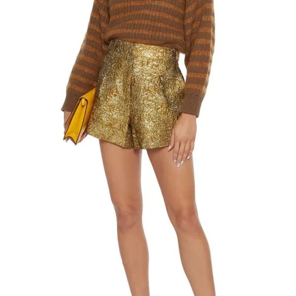 DEREK LAM 10 CROSBY Mari Metallic Brocade Shorts $350 Pleated Buttoned Sz 10